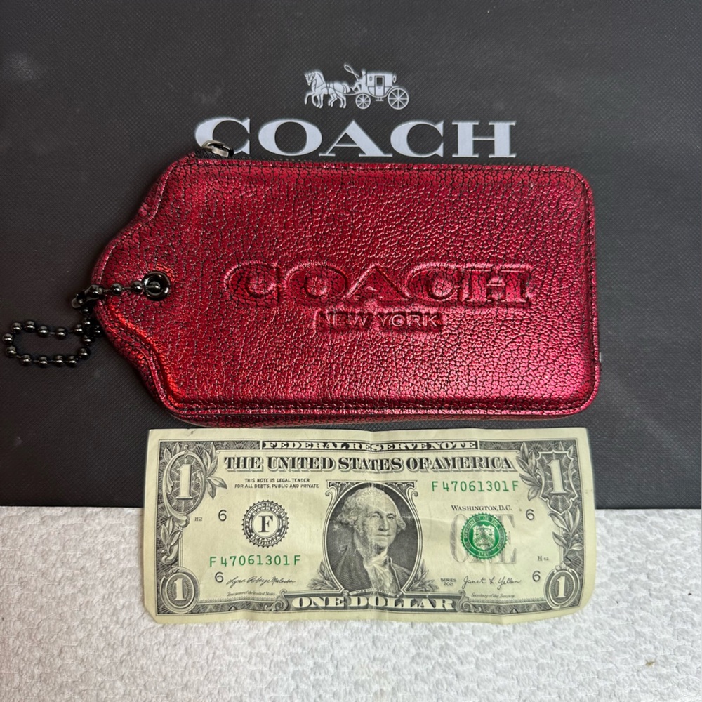 Rare Coach Metallic Red handtag Card Holder/wristlet..xxl